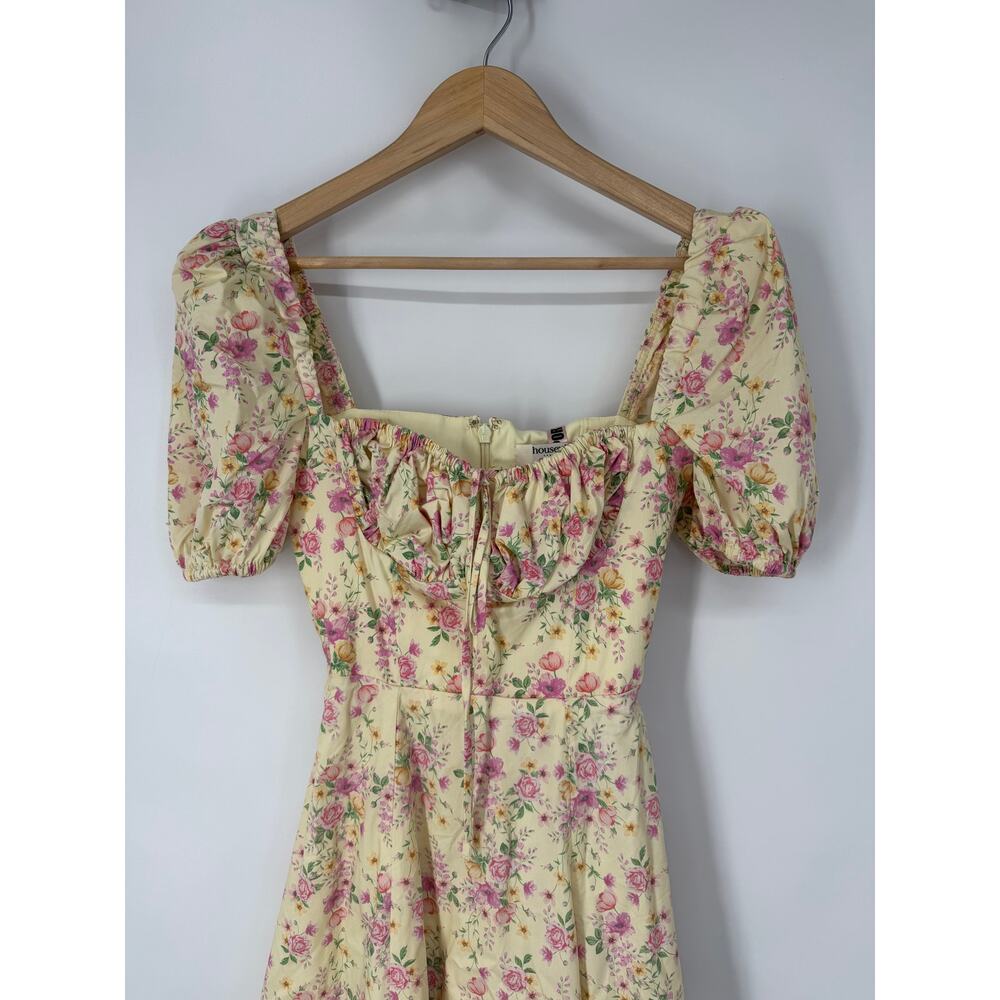 House of CB Tallulah Lemon Floral Puff Sleeve Midi Dress Sundress Cottagecore - Picture 5 of 15